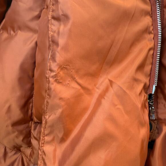 Surlansive Burnt Orange Down Puffer Coat w/ Fur Trim Hood Size 36 Small - Picture 13 of 16